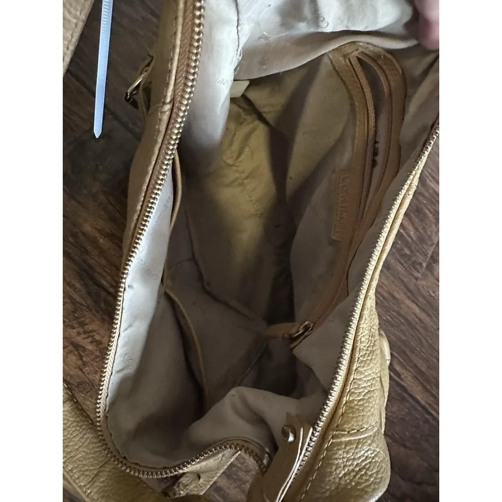 Calvin Klein Tan Leather Hobo Bag with Gold Accents